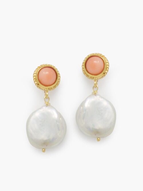 Pink Coral & Keshi Pearls Stud Earrings