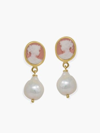 Boucles d'Oreilles Mini Camée Rose & Perles 1