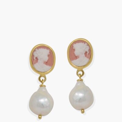 Boucles d'Oreilles Mini Camée Rose & Perles