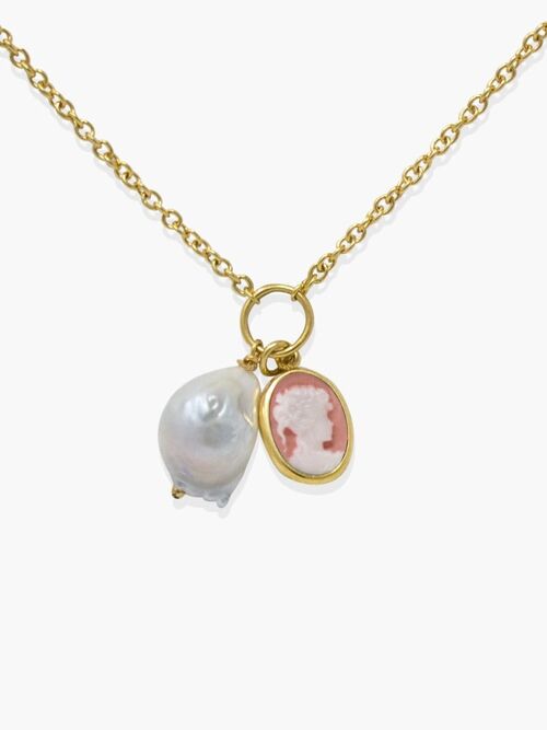 Pink Mini Cameo With A Pearl Necklace