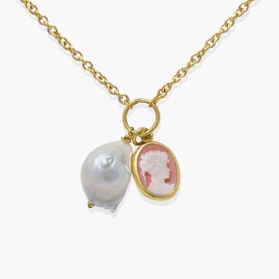 Pink Mini Cameo With A Pearl Necklace