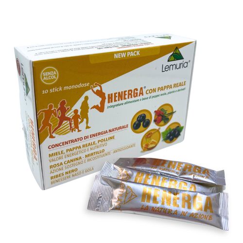 Lemuria - Henerga with Royal Jelly Plant-based Food Supplement and Derivatives - In new format, 10 sticks of 10 ml
