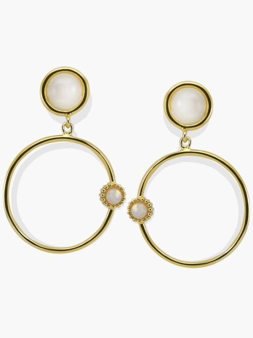 Satellites Gold Plated Silver Moonstone & Opal Hoop Earrings