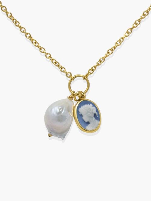 Sky Blue Mini Cameo With A Pearl Necklace