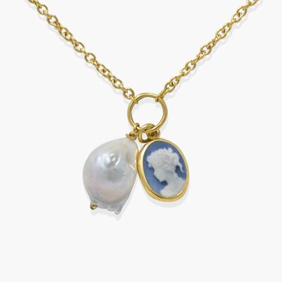 Sky Blue Mini Cameo With A Pearl Necklace