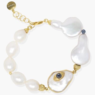Bracciale The Eye con zaffiro blu placcato oro e perle