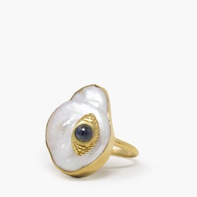 Der Eye-Ring mit vergoldetem blauem Saphir und Perlen