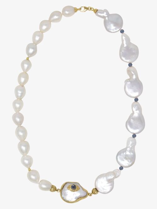 The Eye Gold-plated Blue Sapphire & Pearl Statement Necklace