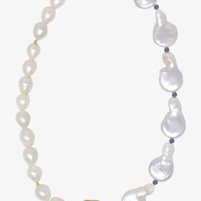 The Eye vergoldete Statement-Halskette mit blauem Saphir und Perlen