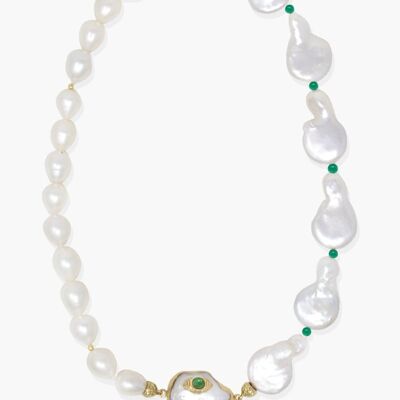 Collana Statement con smeraldi e perle placcate in oro The Eye
