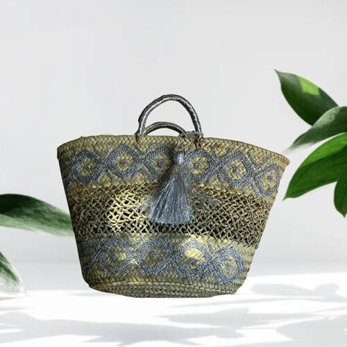 Berber Embroidered Straw Bag with Rattan Nets