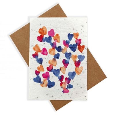 Card to plant watercolor love - Flight of hearts