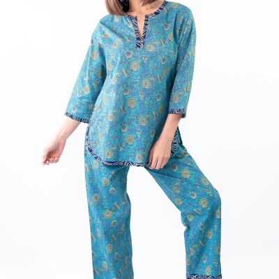 Waterlily PJ Set (Caftano Stampato Parte Superiore + Parte Inferiore)