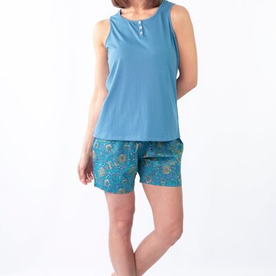 Waterlily Pyjama-Shorts-Set (ärmelloses geripptes Oberteil + Shorts)