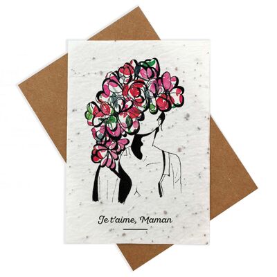 Scheda per piantare acquerello Maman - La donna con il bouquet