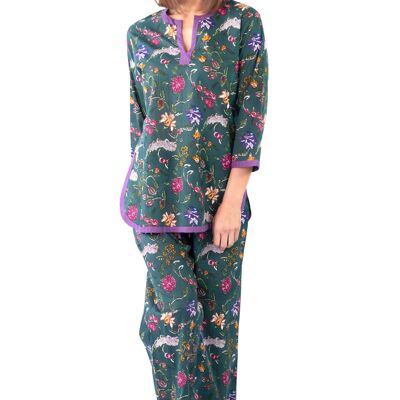 Conjunto de pijama Lavender Fields (caftán estampado + pantalones)