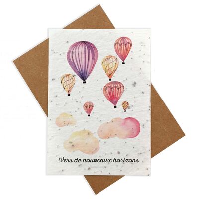 Retirement New Project Watercolor Plantable Card - Hot Air Balloons Above the Clouds