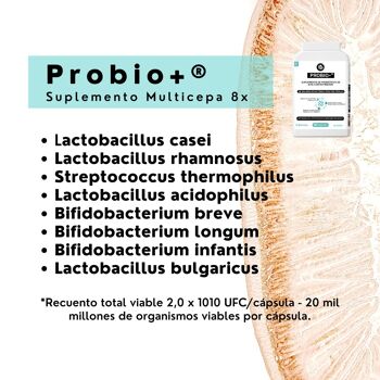 PROBIO+® | Supplément probiotique multi-souches (8) avec 20 milliards de bactéries par capsule | 30 capsules. | 4