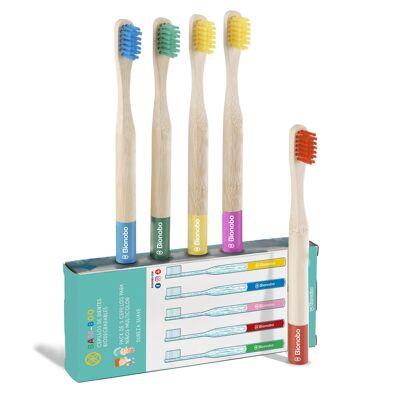 Bam-Boo Enfants | Pack 5 brosses à dents pour enfants super douces.