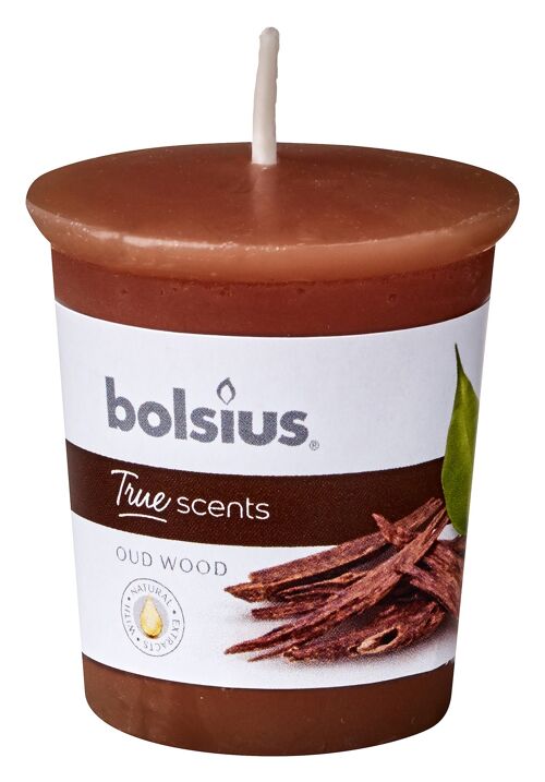 True Scents votive rond 53/45 doos 12 stuks Oud Wood