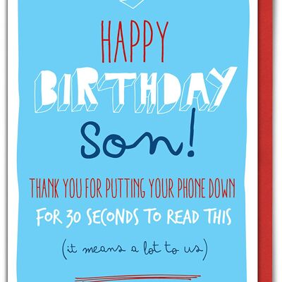 Son Phone Down Funny Son Birthday Card