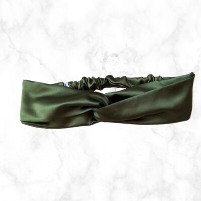 Twisted Satin Headband Olive Green