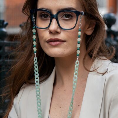 Green Aromatherapy Essential Oil Diffuser chunky acrylic glasses chain - perfect for wearing with sunglasses, as glasses holder