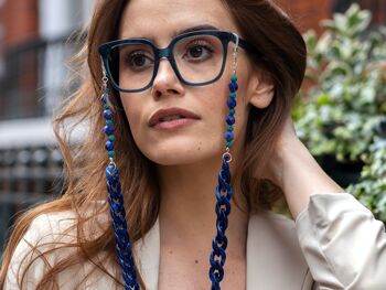 Diffuseur d'huiles essentielles d'aromathérapie bleue chaîne de lunettes en acrylique épaisse - parfaite pour porter avec des lunettes de soleil, comme porte-lunettes 1