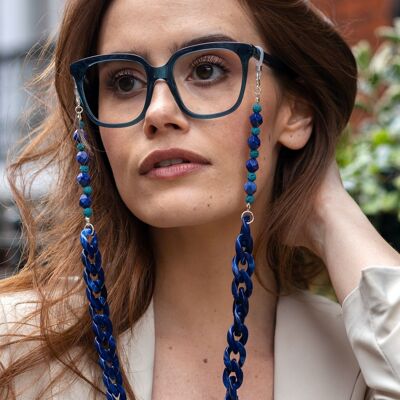 Diffuseur d'huiles essentielles d'aromathérapie bleue chaîne de lunettes en acrylique épaisse - parfaite pour porter avec des lunettes de soleil, comme porte-lunettes