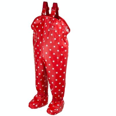 Pantalon de pluie avec pieds BabyBuddy® - rouge avec étoiles