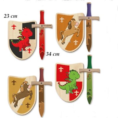 Mini Set "Dragón y Caballo": Espada de Madera + Escudo de Madera