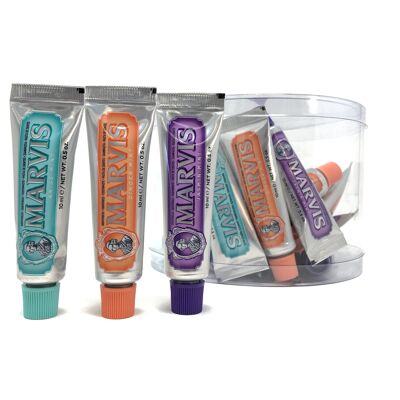 Bote de 24 Tubos Dentífricos de 10 ML ( Anis mint, Ginger Mint & Jazmin Mint)