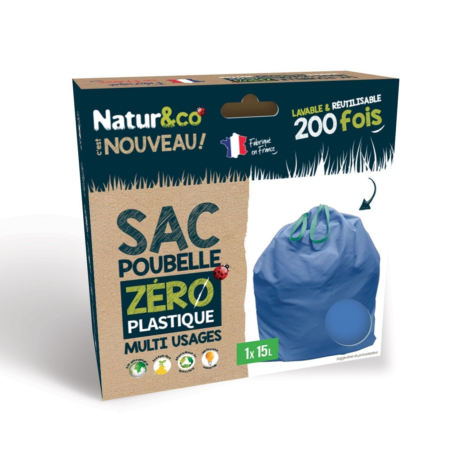 Achat Sac poubelle ZERO PLASTIQUE Multi Usages 15L X1 Natur co en gros