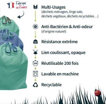 Sac poubelle ZERO PLASTIQUE Multi-Usages 15L X1 Natur&co 3