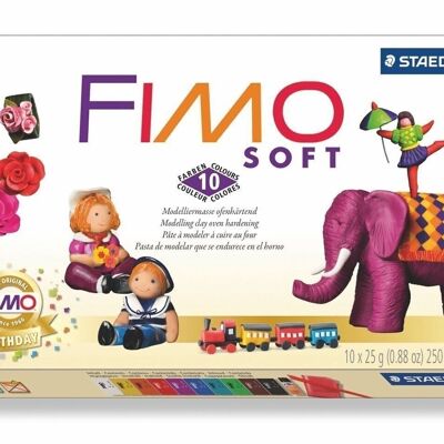 FIMO SOFT „50 JAHRE“ BOX 10X25g +MATT+LACK+SPACHTEL / 8023 10 P