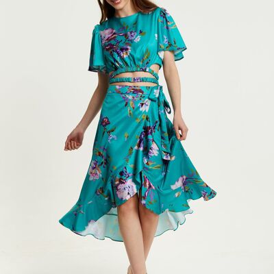 Liquorish Green Floral Print Midi Wrap Skirt