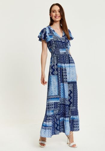 Robe Maxi Imprimé Carreaux Bleu Liquorish Avec Manches Courtes 2