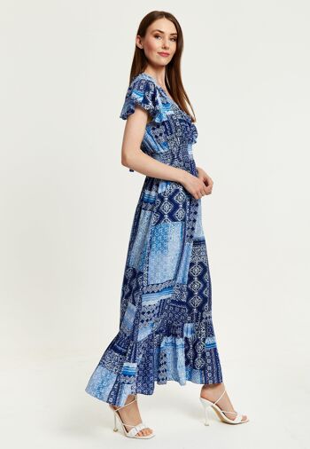 Robe Maxi Imprimé Carreaux Bleu Liquorish Avec Manches Courtes 4