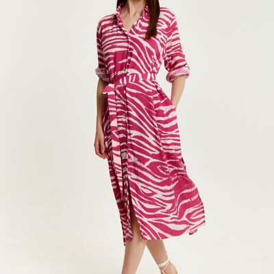 Liquorish Fuchsia Zebra Print Midi Shirt Dress