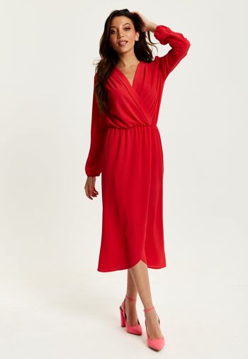 Liquorish - Robe mi-longue effet cache-coeur en rouge 2