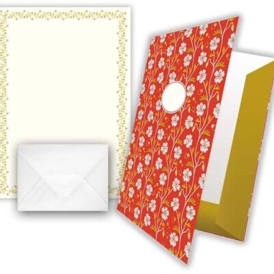 Paper à lettres - design: fleurs (rouge) (SKU: 8395)