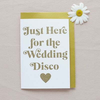 Justo aquí para la tarjeta Wedding Disco con purpurina biodegradable