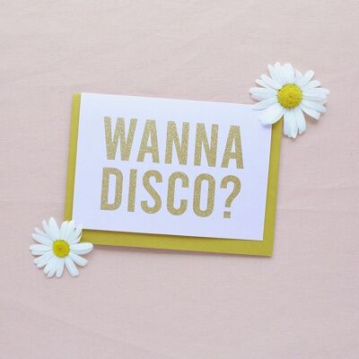 „Willst du Disco?“-Karte mit biologisch abbaubarem Glitzer