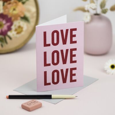 Carte Love Love Love avec paillettes biodégradables