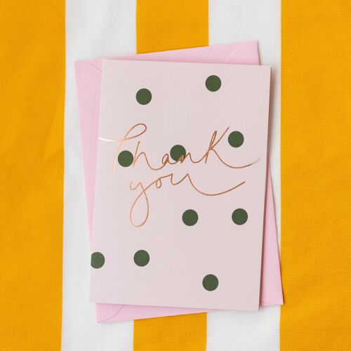 Thank You' Rose Gold Foil and Green Polka Dots Card