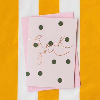 Thank You' Rose Gold Foil and Green Polka Dots Card