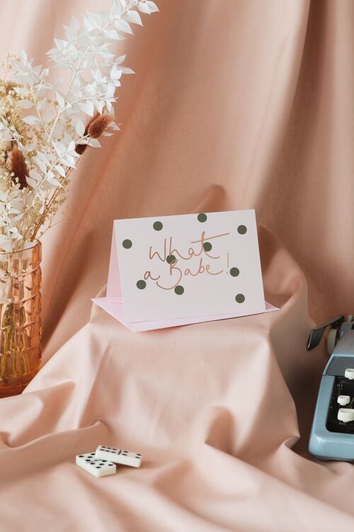 What a Babe!' Rose Gold Foil Green Polka Dots Card