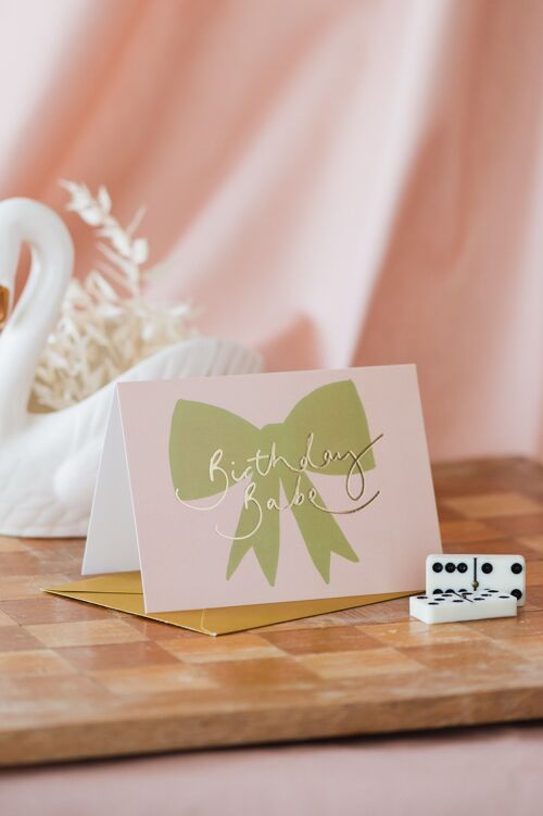 Birthday Babe' Gold Foil Green Bow Card