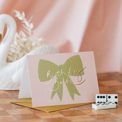 Birthday Babe' Gold Foil Green Bow Card