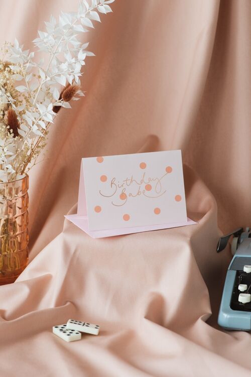 Birthday Babe' Rose Gold Foil Peach Polka Dots Card